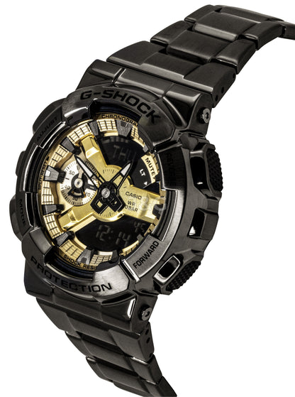 Casio G-Shock Automatic movement Gold Stainless steel Male GM-110BD-1A9. A brand-new Casio G-Shock watch featuring a Gold dial and a Stainless steel strap. Angled view. - view 4