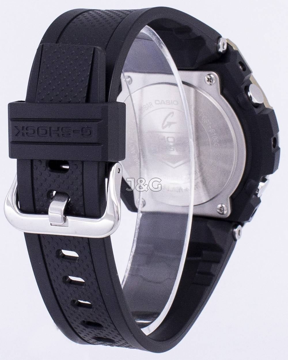 Casio G-Shock G-Steel Alarm Blue Stainless steel Male GST-S100G-1A. A brand-new Casio G-Shock watch featuring a Blue dial and a Stainless steel strap. Angled view. - view 4