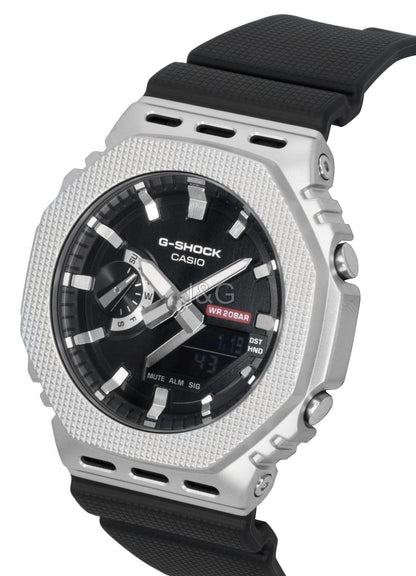 Casio G-Shock G-Steel Analog Digital Bio-Based Resin Strap. A brand-new Casio G-Shock watch featuring a Black dial and a Plastic strap. Angled view. - SEQ_4