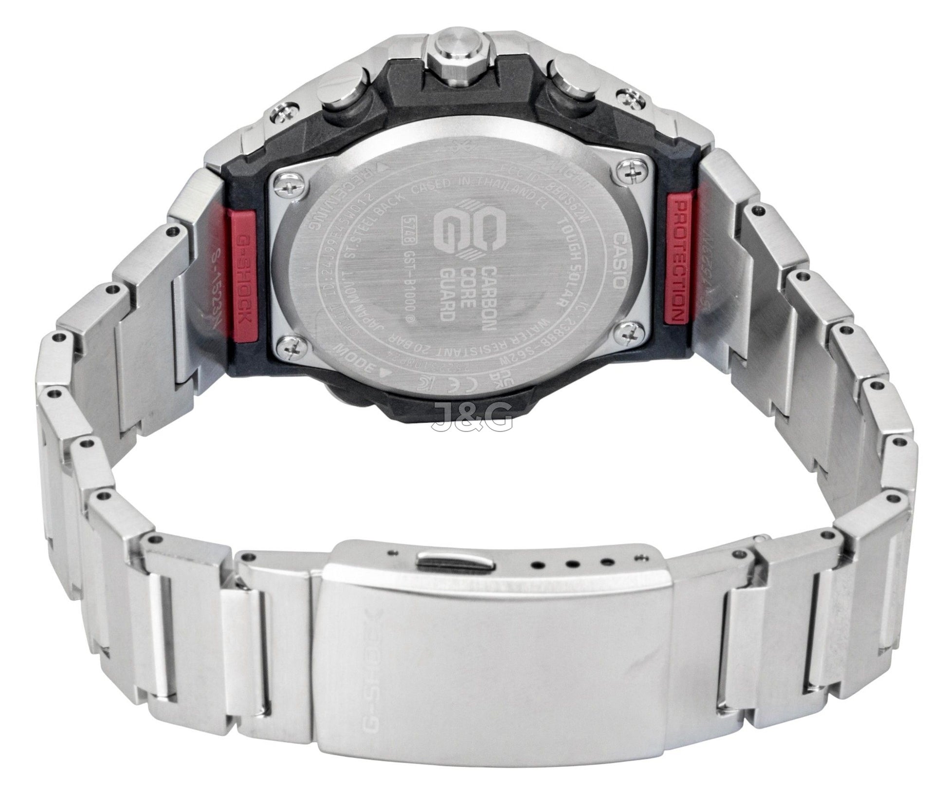 Casio G-Shock G-Steel Analog Smartphone Link Stainless. A brand-new Casio G-Shock watch featuring a Black dial and a Stainless steel strap. Front view. - SEQ_5