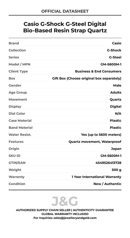 Casio G-Shock G-Steel Digital Bio-Based Resin Strap Quartz. A brand-new Casio G-Shock watch featuring a N/A dial and a Plastic strap. Side view. - DS_FINAL