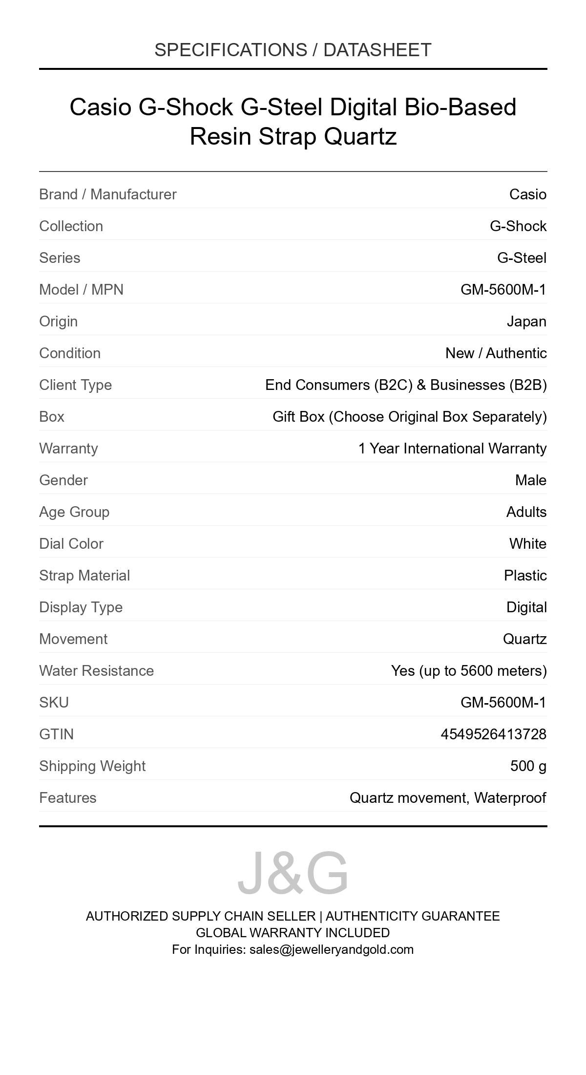 Casio G-Shock G-Steel Digital Bio-Based Resin Strap Quartz. A brand-new Casio G-Shock watch featuring a White dial and a Plastic strap. Angled view. - DS_FINAL