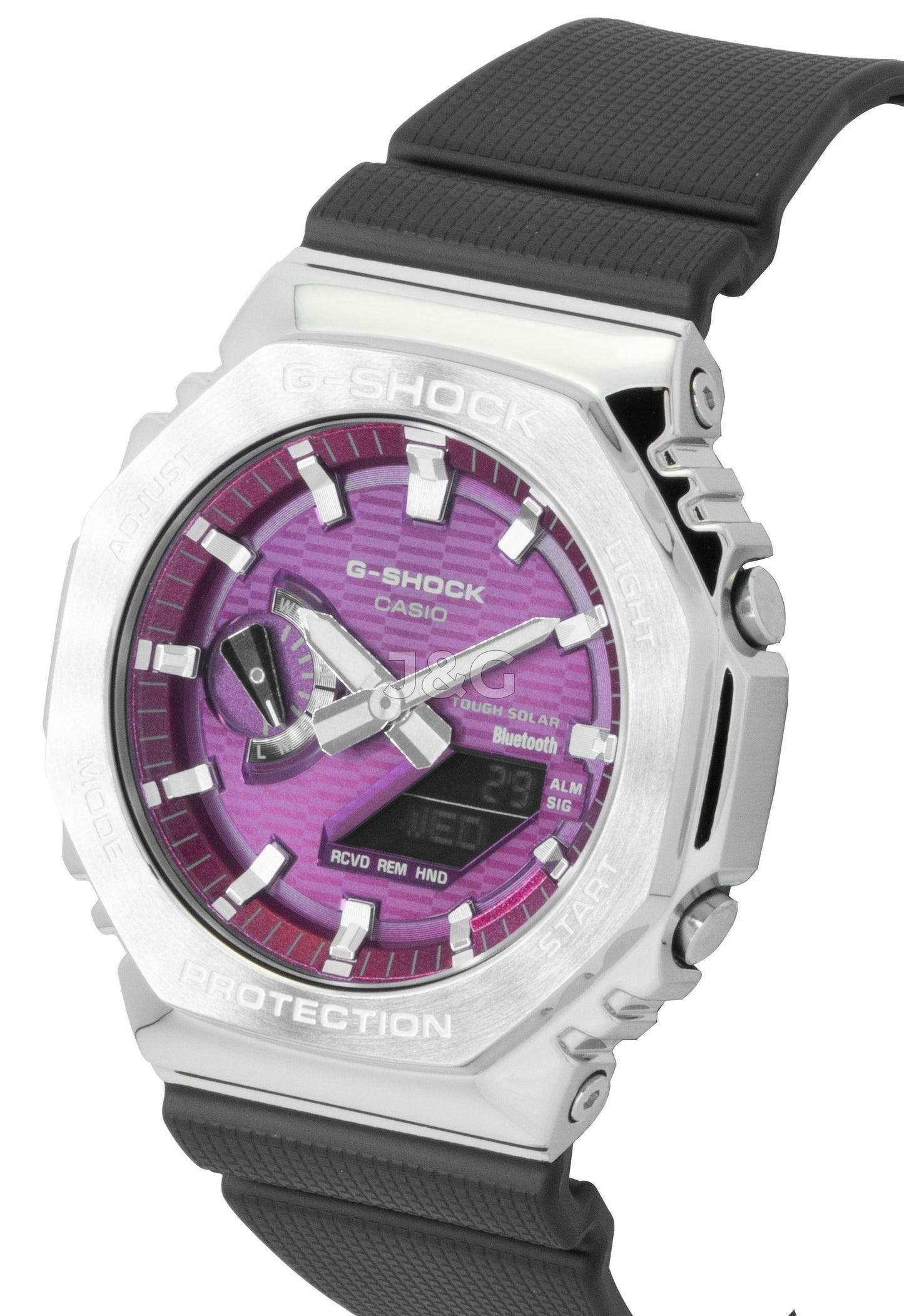 Casio G-Shock G-Steel Quartz movement Pink Plastic Male GBM-2100A-4B. A brand-new Casio G-Shock watch featuring a Pink dial and a Plastic strap. Side view. - view 4
