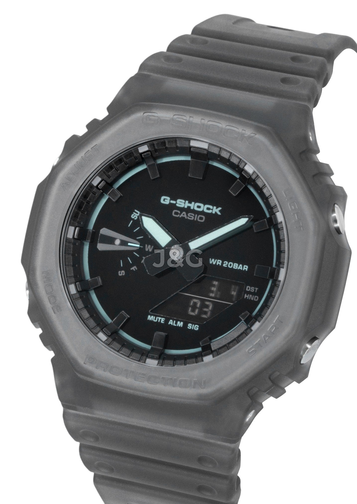 Casio G-Shock Quartz movement Black Male GA-2100K-1A. A brand-new Casio G-Shock watch featuring a Black dial. Side view. - view 4