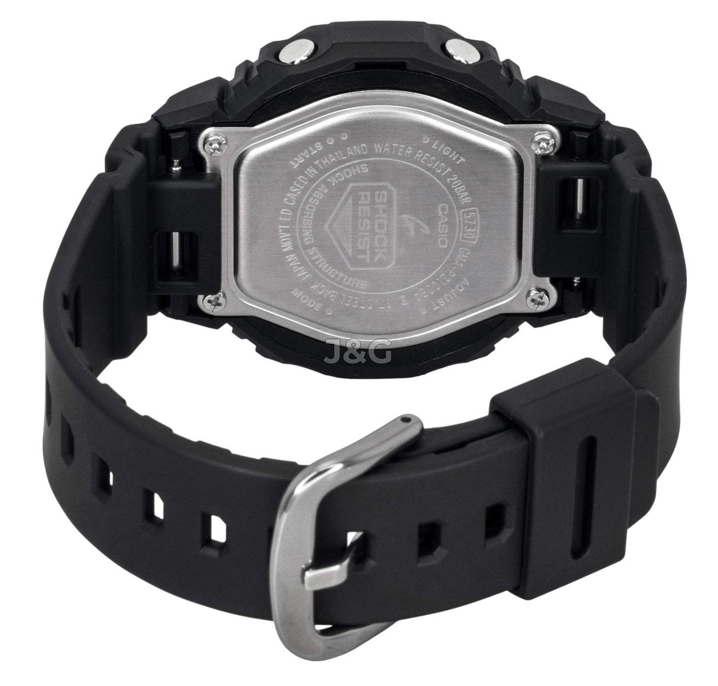 Casio G-Shock Quartz movement Black Plastic Female GMA-P2100BA-1A. A brand-new Casio G-Shock watch featuring a Black dial and a Plastic strap. Side view. - view 5