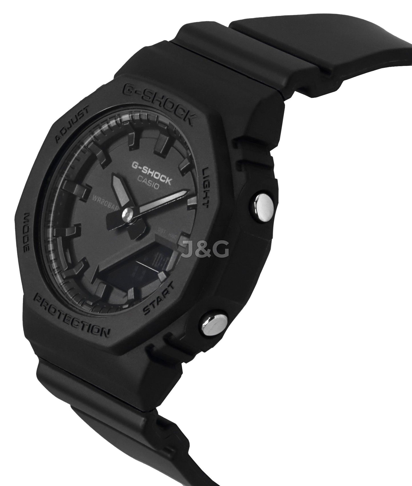 Casio G-Shock Quartz movement Black Plastic Female GMA-P2100BB-1A. A brand-new Casio G-Shock watch featuring a Black dial and a Plastic strap. Side view. - view 4