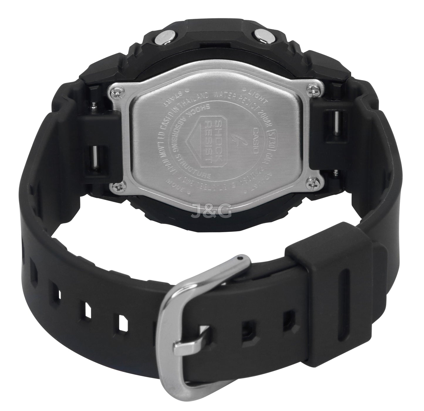 Casio G-Shock Quartz movement Black Plastic Female GMA-P2100SA-1A2. A brand-new Casio G-Shock watch featuring a Black dial and a Plastic strap. Angled view. - view 5