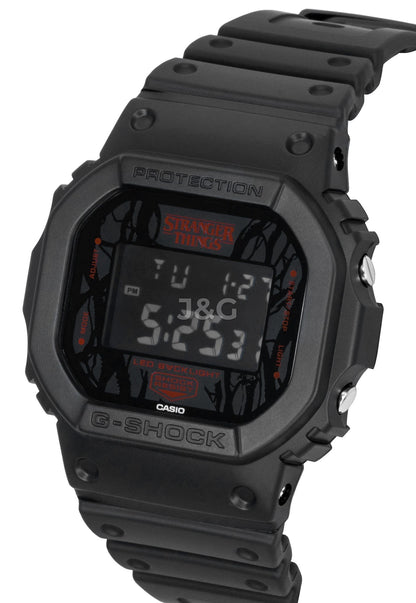 Casio G-Shock Quartz movement Black Plastic Male DW-5600STT-1. A brand-new Casio G-Shock watch featuring a Black dial and a Plastic strap. Angled view. - view 3