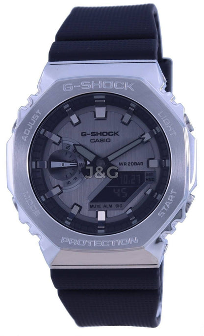 Casio G-Shock Quartz movement Black Stainless steel Male GM-2100-1A. A brand-new Casio G-Shock watch featuring a Black dial and a Stainless steel strap. Angled view. - view 2