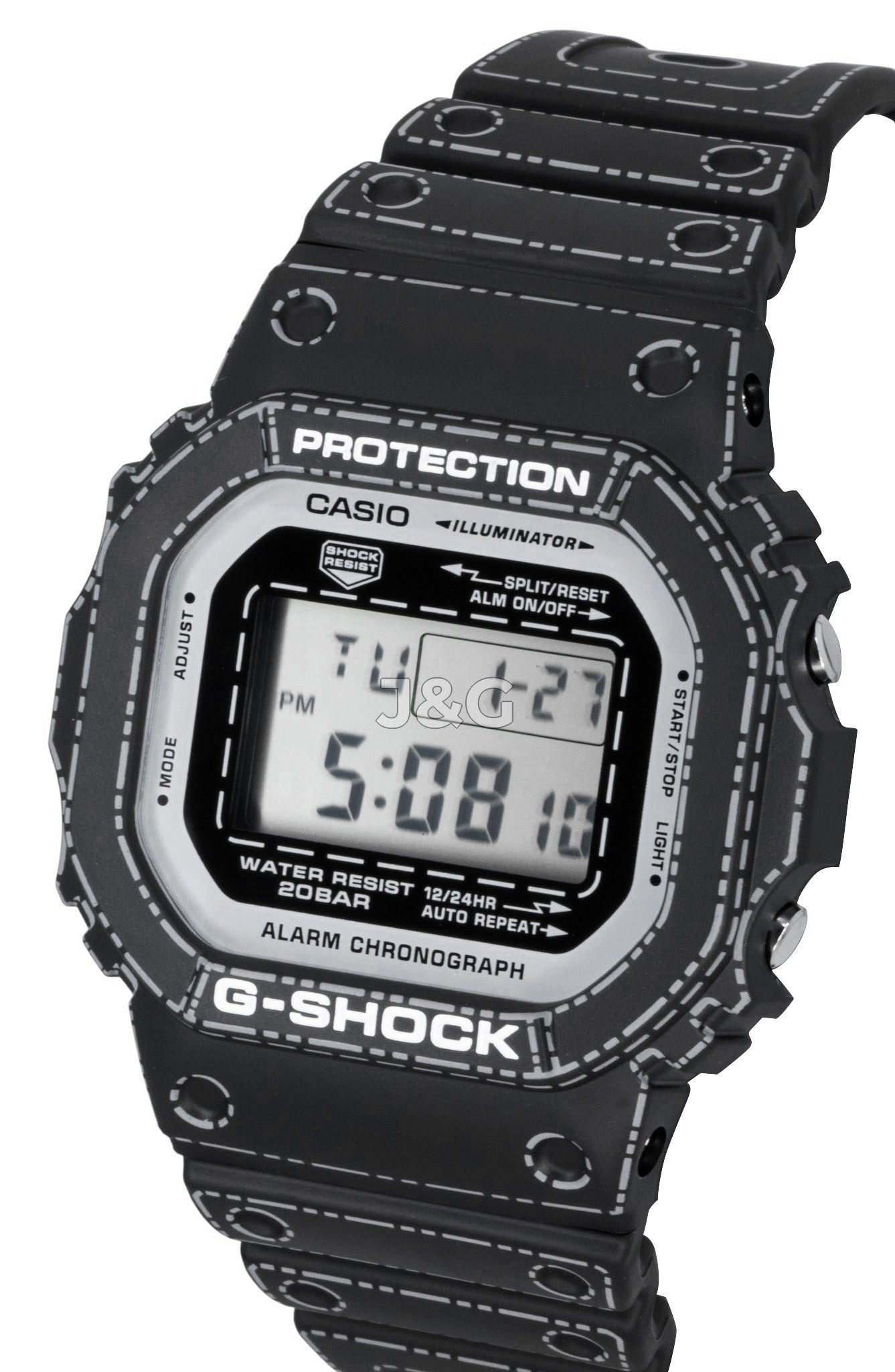 Casio G-Shock Quartz movement Blue Plastic Male DW-5600RGM-1. A brand-new Casio G-Shock watch featuring a Blue dial and a Plastic strap. Side view. - view 3