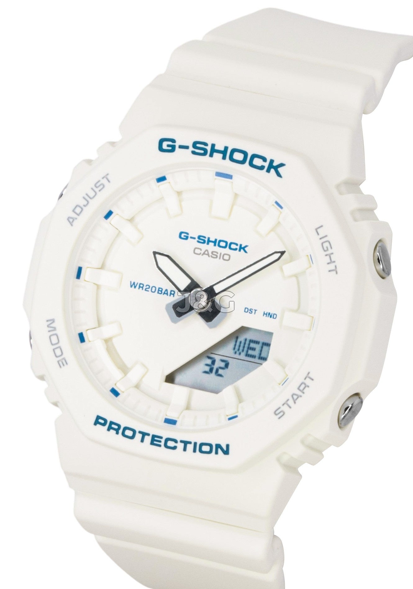 Casio G-Shock Quartz movement Ivory Plastic Male GMA-P2100BA-7A. A brand-new Casio G-Shock watch featuring a Ivory dial and a Plastic strap. Angled view. - view 4
