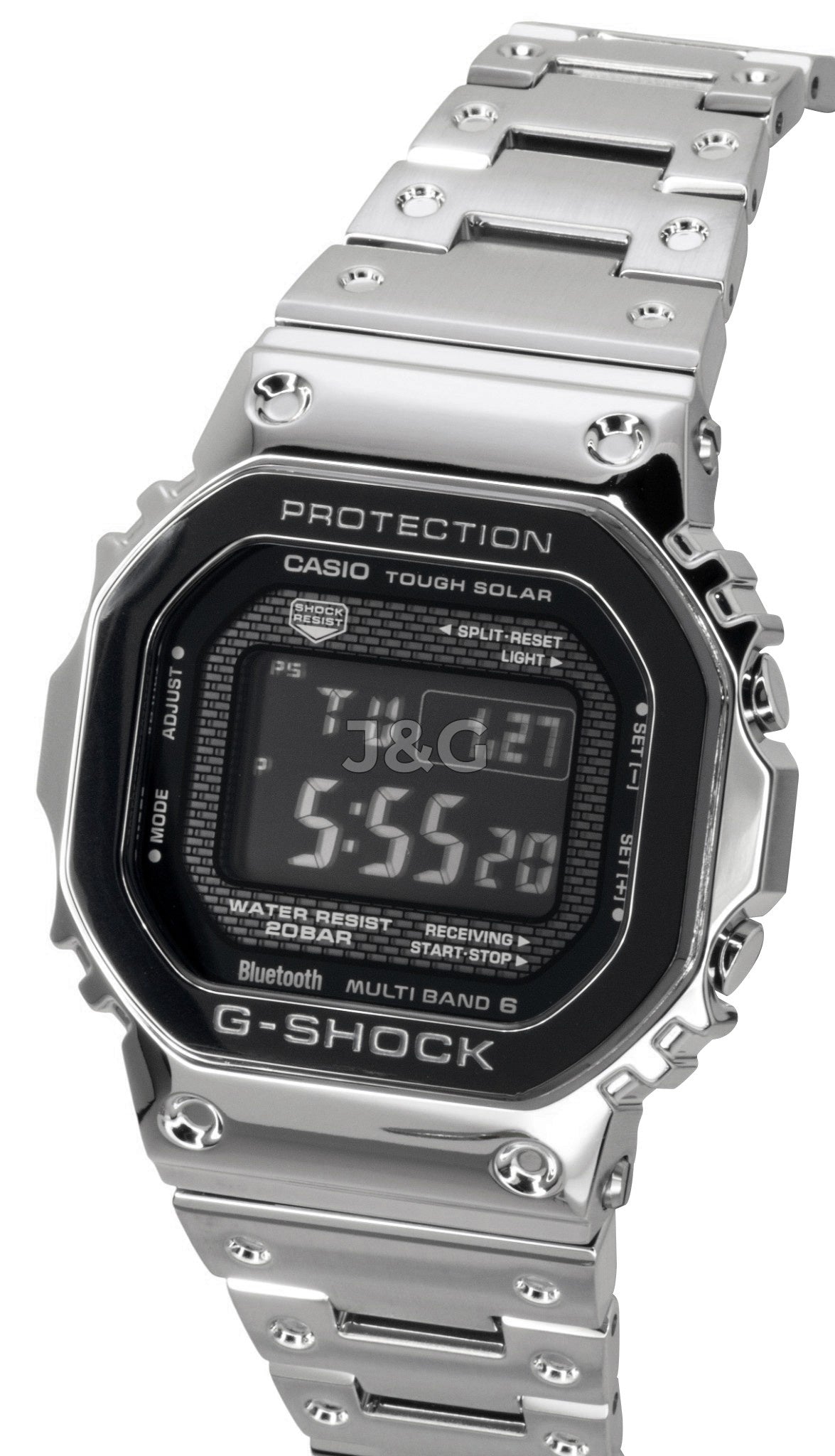 Casio G-Shock Solar powered Blue Male GMW-B5000BT-1. A brand-new Casio G-Shock watch featuring a Blue dial. Angled view. - view 3