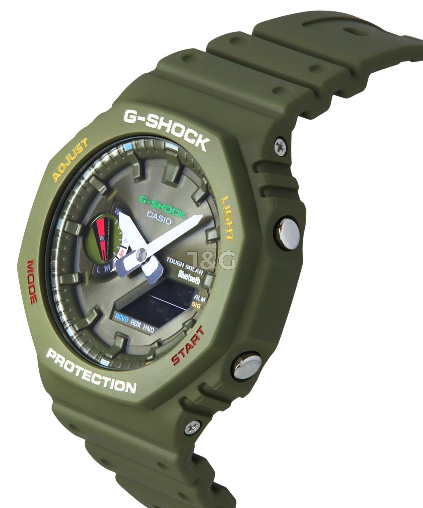 Casio G-Shock Solar powered Green Male GA-B2100FC-3A. A brand-new Casio G-Shock watch featuring a Green dial. Side view. - view 4