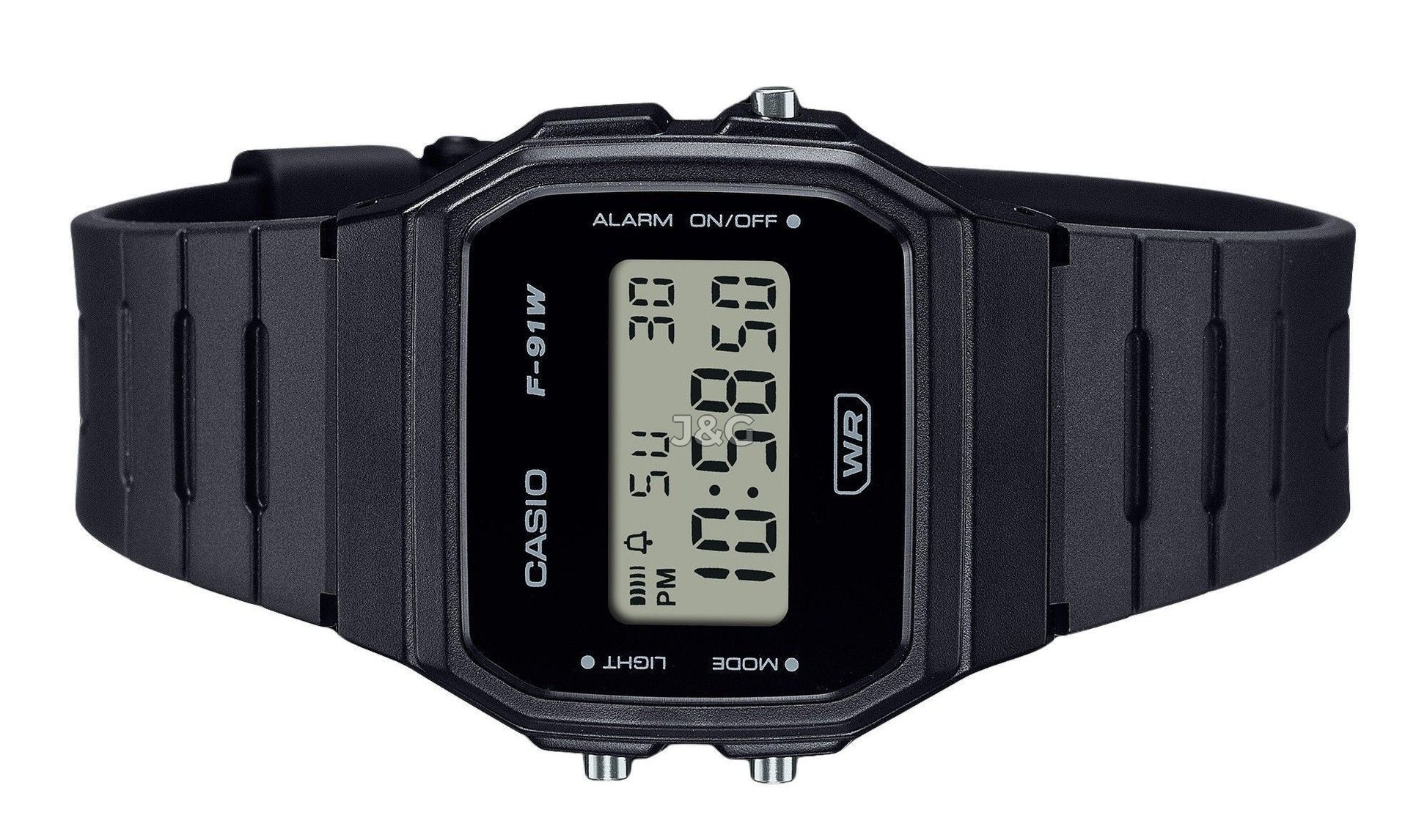 Casio POP Quartz movement White Male F-91WB-1A. A brand-new Casio POP watch featuring a White dial. Side view. - view 4