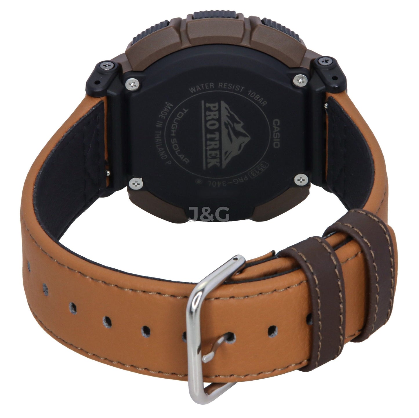 Casio Pro Trek Alarm White Leather Male PRG-340L-5. A brand-new Casio Pro Trek watch featuring a White dial and a Leather strap. Front view. - view 4