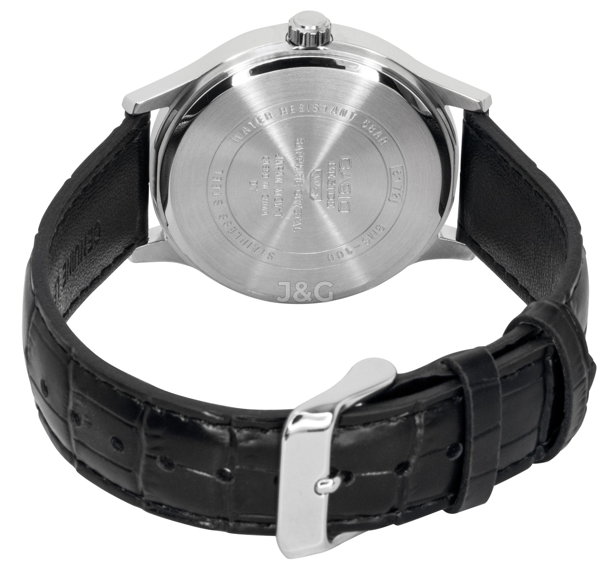 Casio Quartz movement Black Leather Male BMS-100L-1AV. A brand-new Casio watch featuring a Black dial and a Leather strap. Side view. - view 3