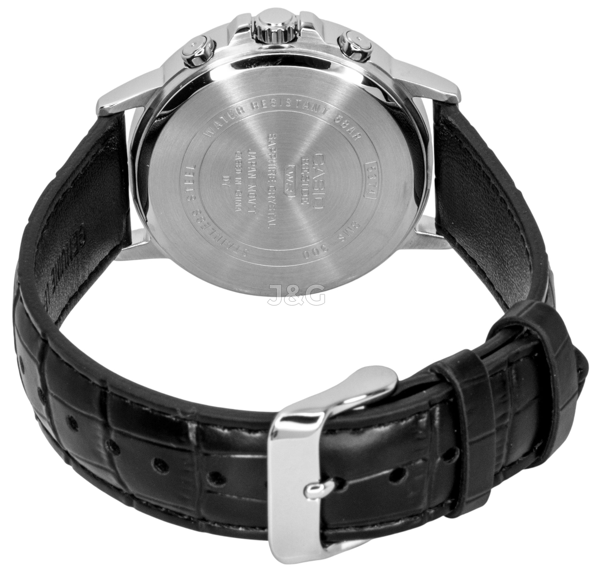 Casio Quartz movement Black Leather Male BMS-300L-1AV. A brand-new Casio watch featuring a Black dial and a Leather strap. Side view. - view 3