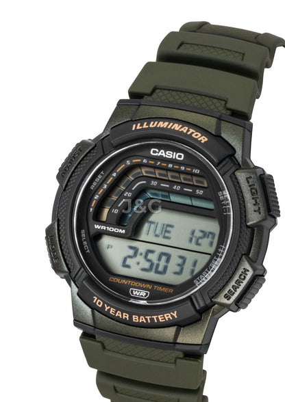 Casio Quartz movement Black Male WS-1800-3AV. A brand-new Casio watch featuring a Black dial. Front view. - view 3
