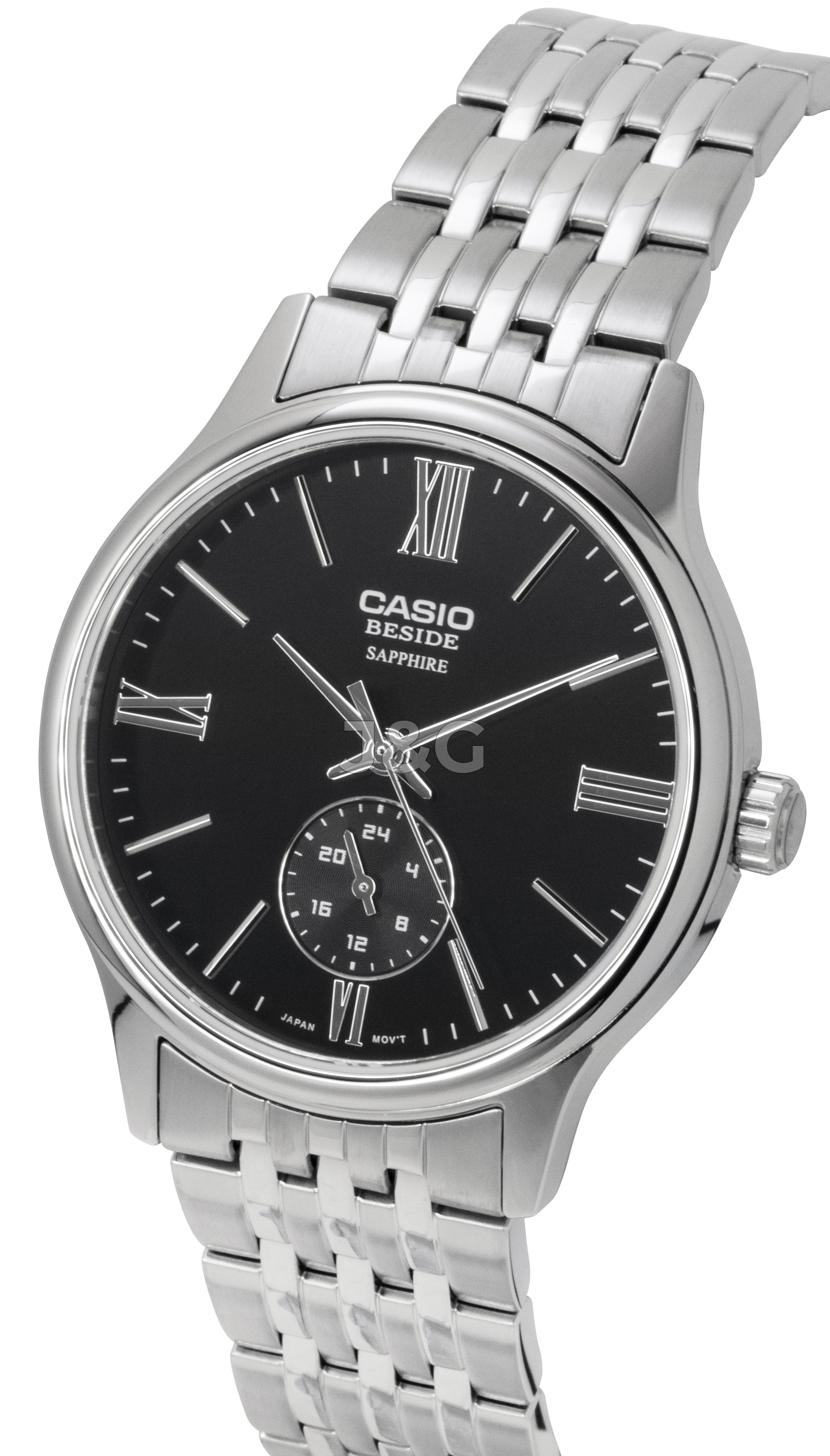 Casio Quartz movement Black Stainless steel Male BMS-100D-1AV. A brand-new Casio watch featuring a Black dial and a Stainless steel strap. Side view. - view 2