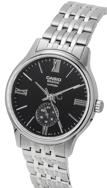 Casio Quartz movement Black Stainless steel Male BMS-100D-1AV. A brand-new Casio watch featuring a Black dial and a Stainless steel strap. Side view. - view 2
