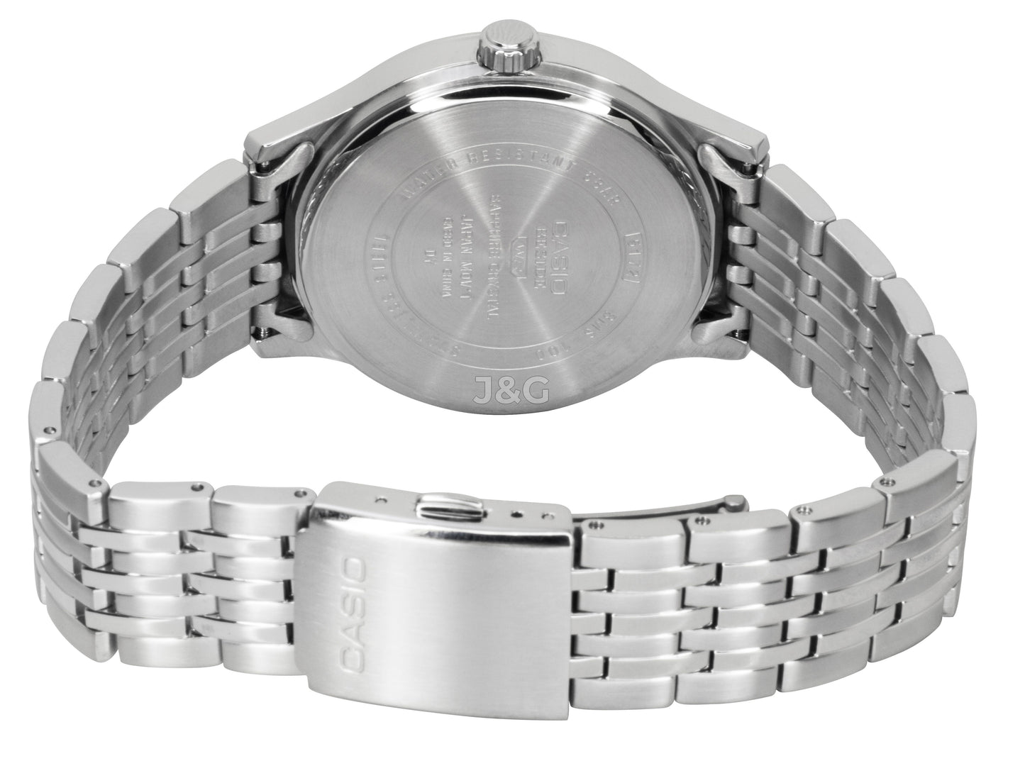 Casio Quartz movement Black Stainless steel Male BMS-100D-1AV. A brand-new Casio watch featuring a Black dial and a Stainless steel strap. Side view. - view 3