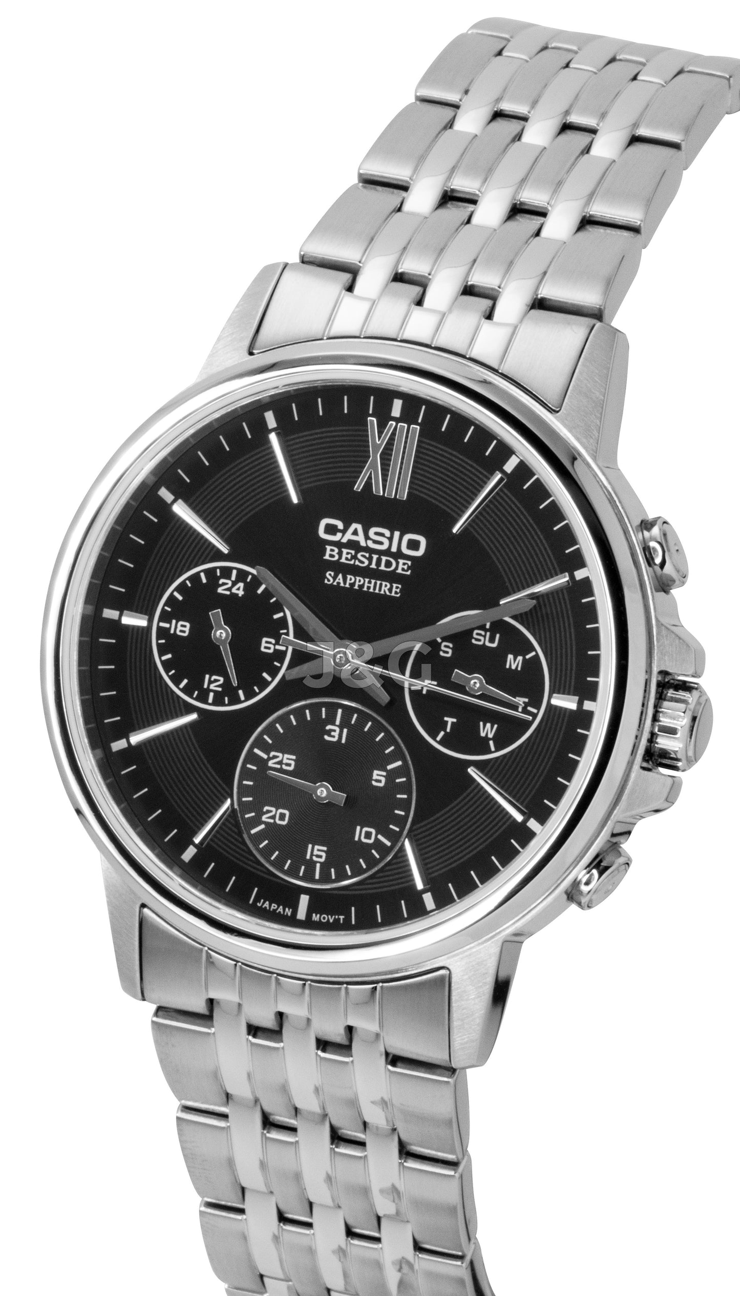 Casio Quartz movement Black Stainless steel Male BMS-300D-1AV. A brand-new Casio watch featuring a Black dial and a Stainless steel strap. Side view. - view 2