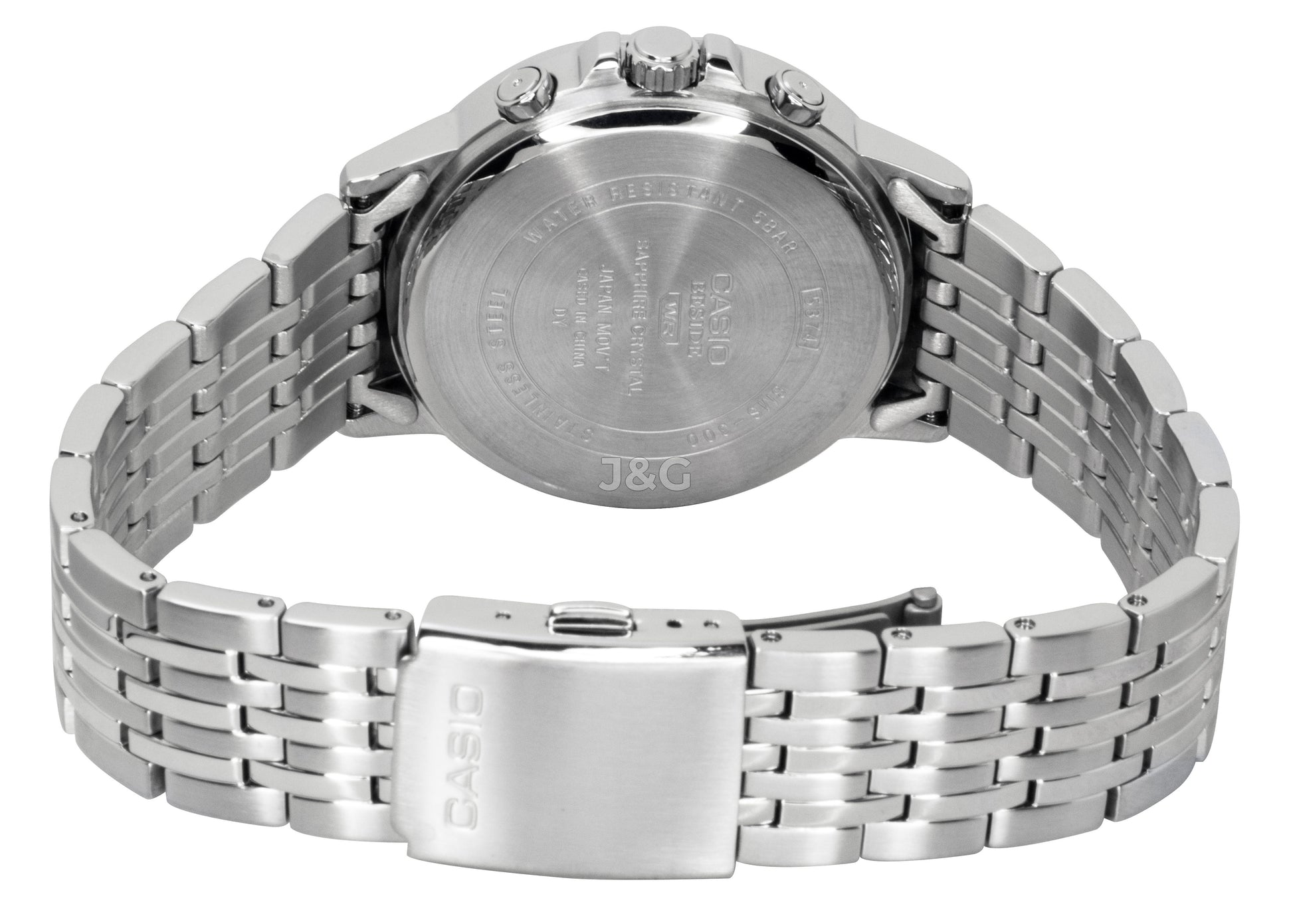 Casio Quartz movement Black Stainless steel Male BMS-300D-1AV. A brand-new Casio watch featuring a Black dial and a Stainless steel strap. Side view. - view 3