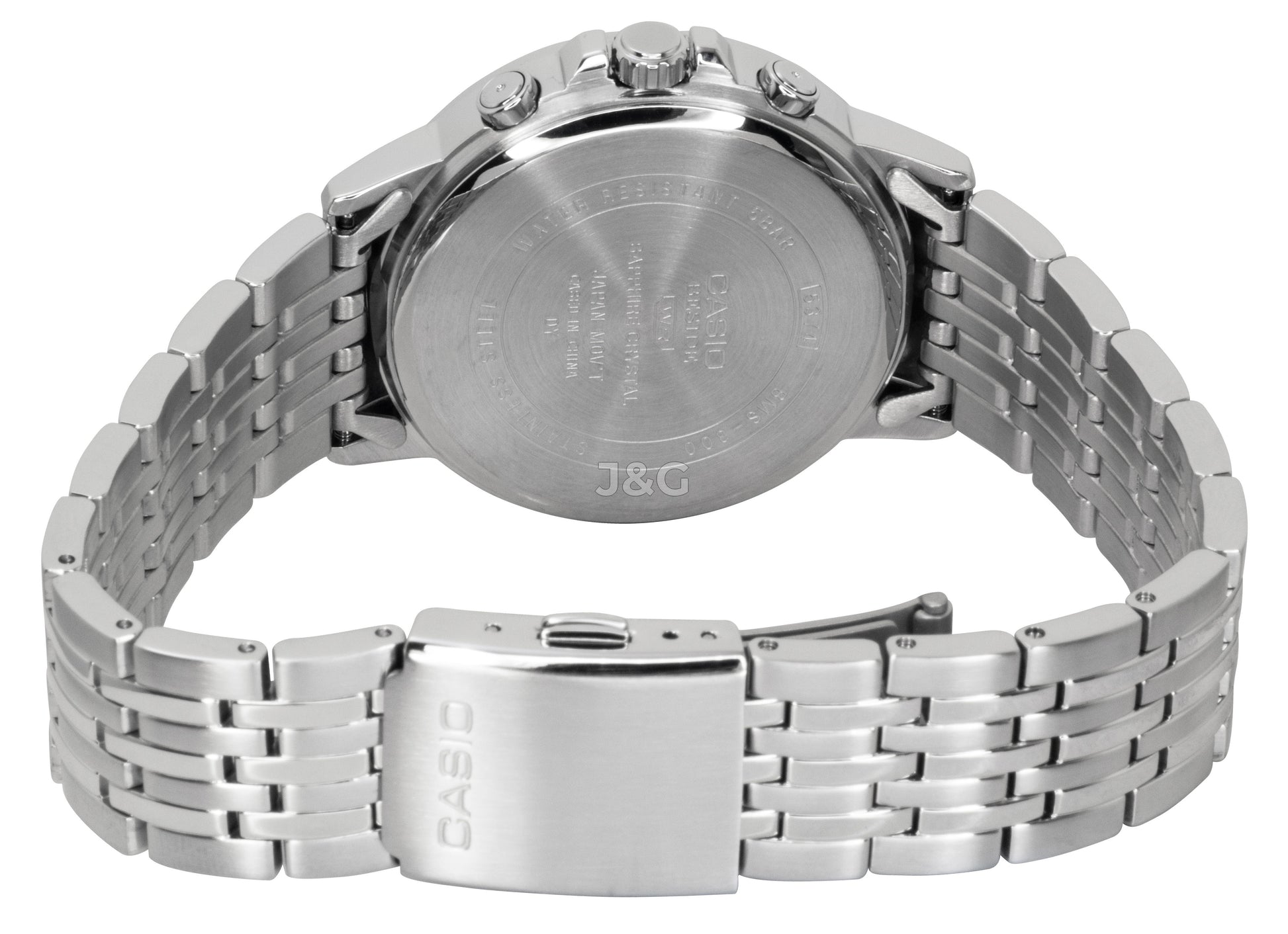 Casio Quartz movement Blue Stainless steel Male BMS-300D-2AV. A brand-new Casio watch featuring a Blue dial and a Stainless steel strap. Angled view. - view 3