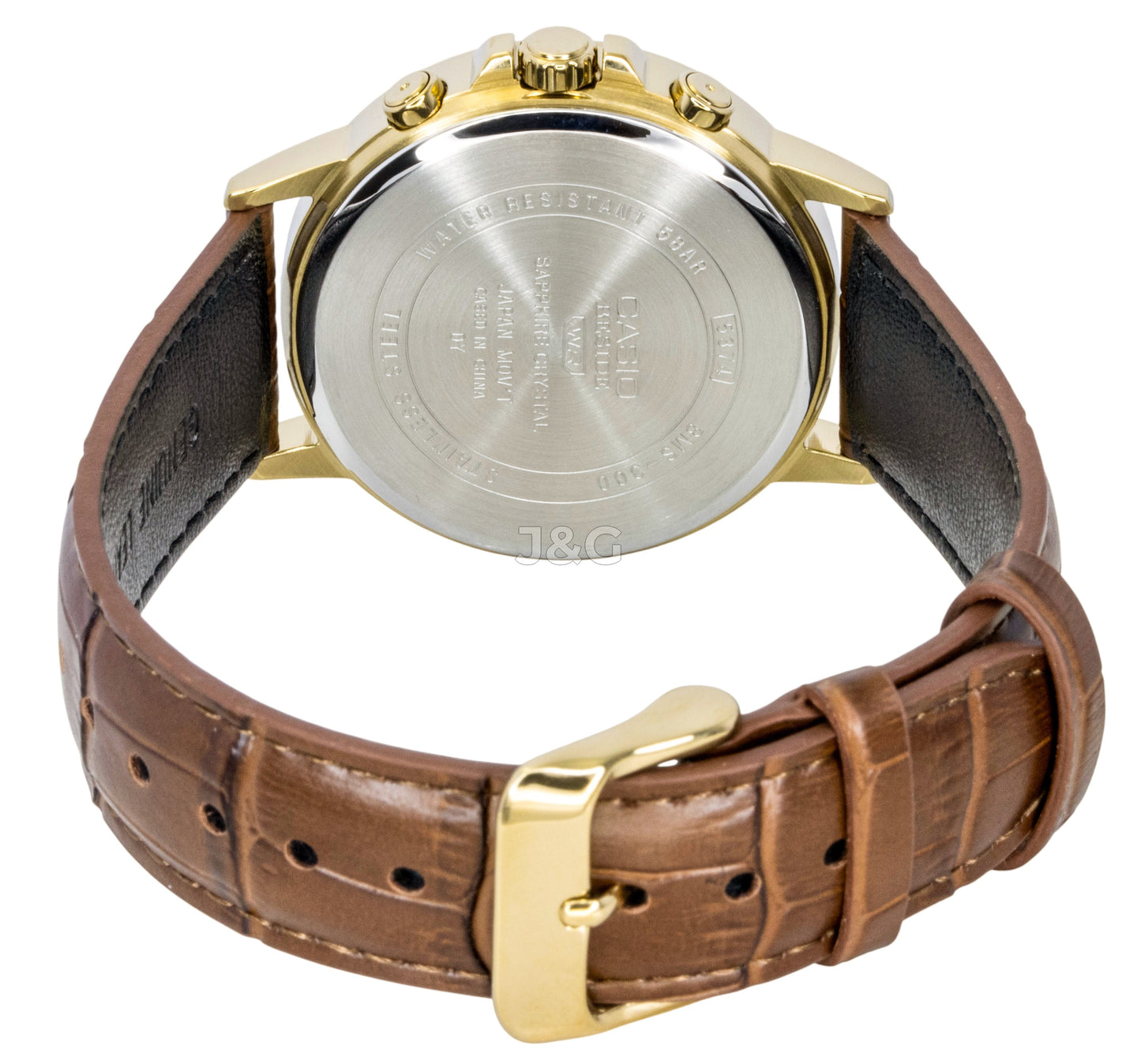 Casio Quartz movement Gold Leather Male BMS-300GL-5AV. A brand-new Casio watch featuring a Gold dial and a Leather strap. Side view. - view 3