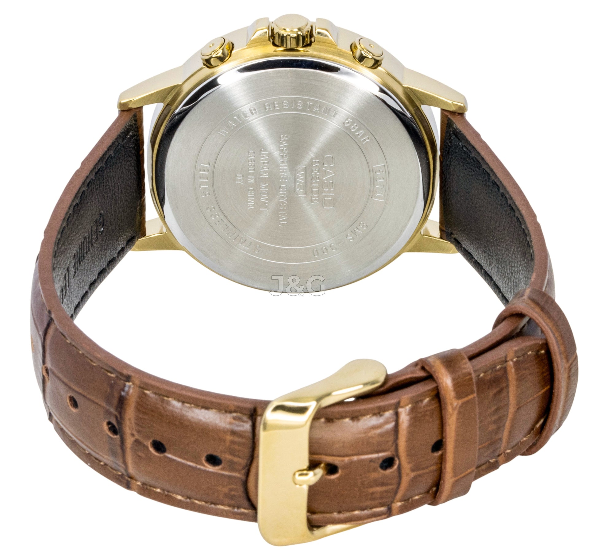 Casio Quartz movement Gold Leather Male BMS-300GL-5AV. A brand-new Casio watch featuring a Gold dial and a Leather strap. Side view. - view 3