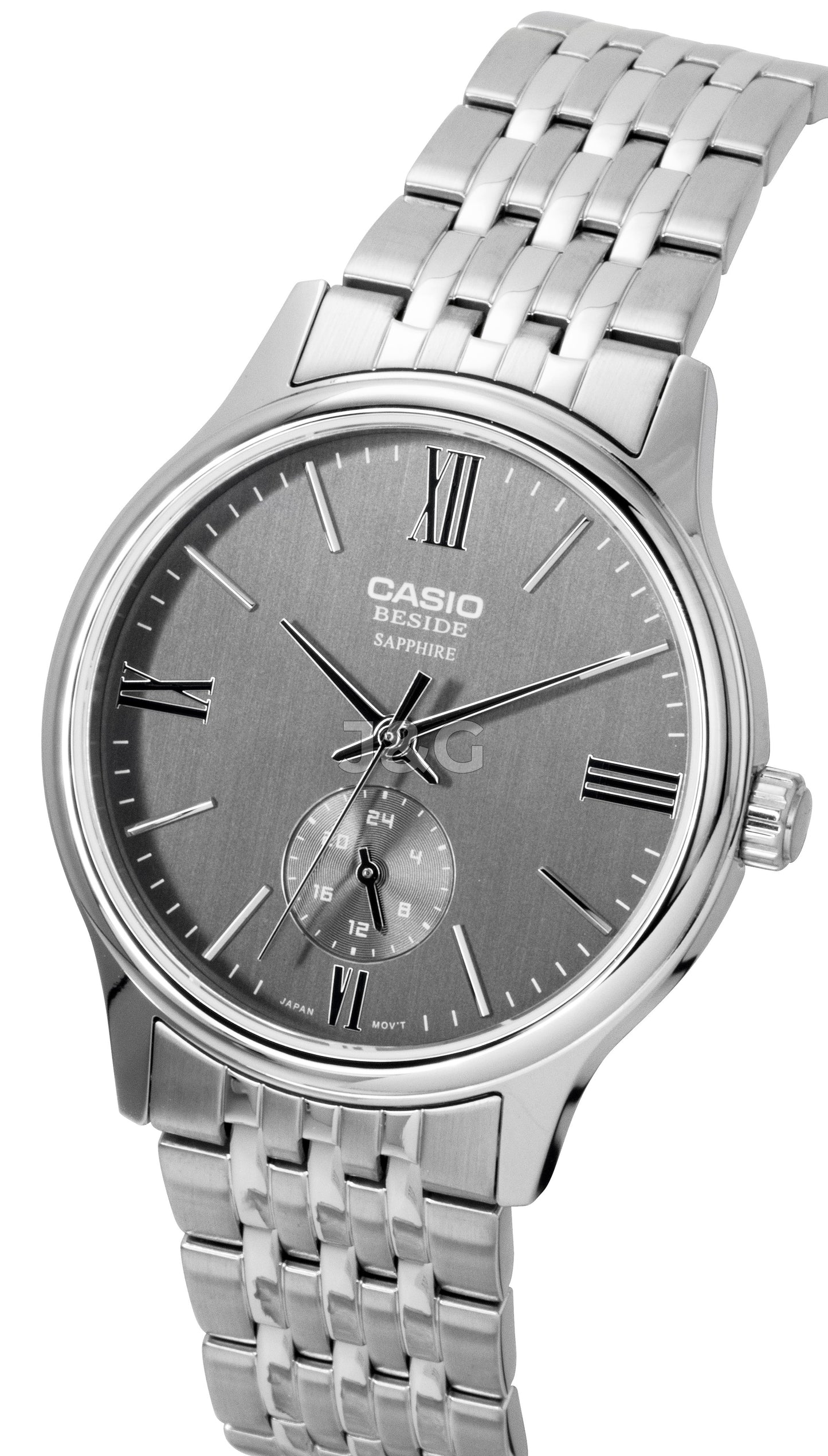 Casio Quartz movement Grey Stainless steel Male BMS-100D-8AV. A brand-new Casio watch featuring a Grey dial and a Stainless steel strap. Side view. - view 2