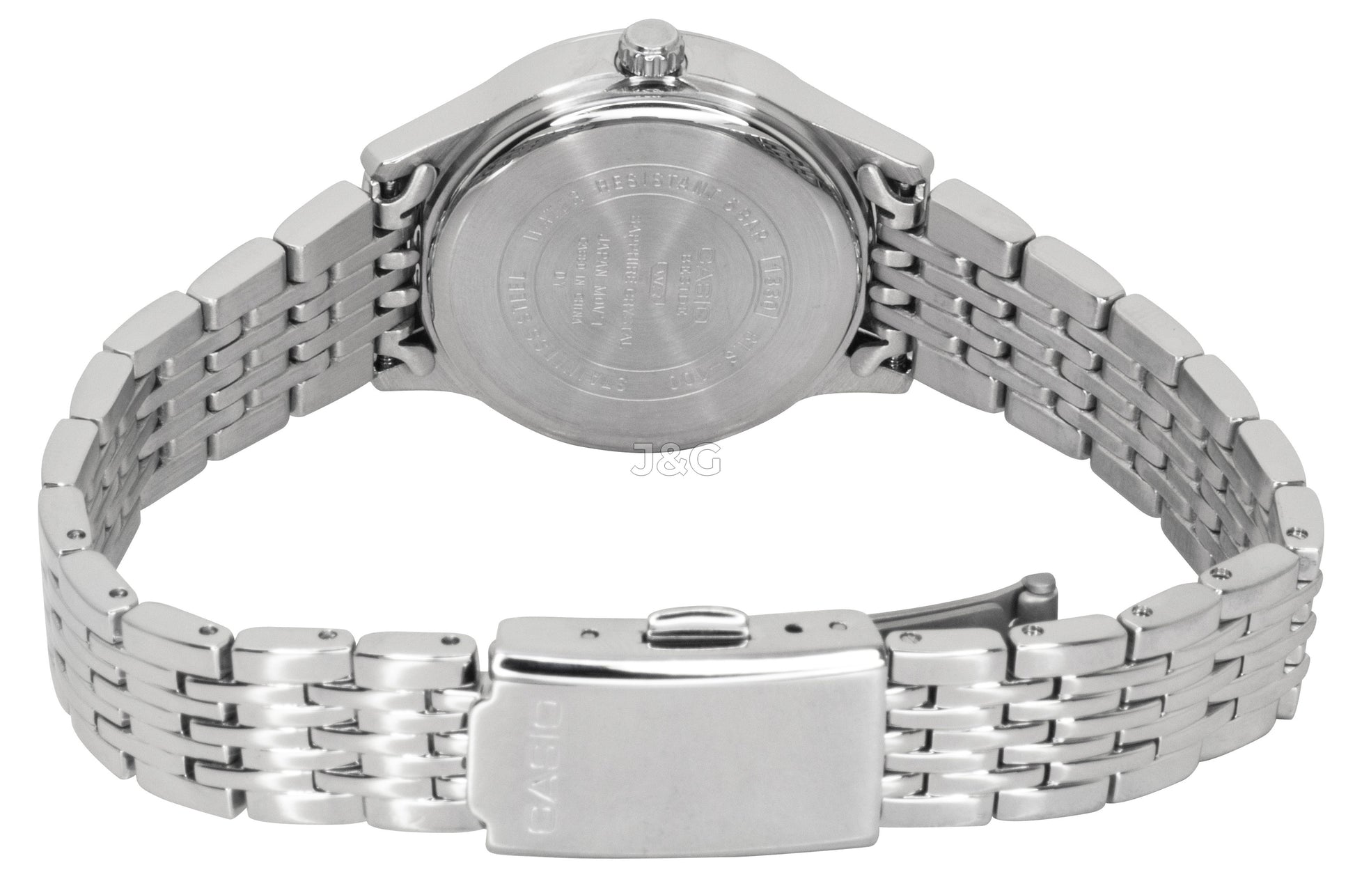 Casio Quartz movement Mother Of Pearl Stainless steel Female BLS-100DS-2AV. A brand-new Casio watch featuring a Mother Of Pearl dial and a Stainless steel strap. Side view. - view 3