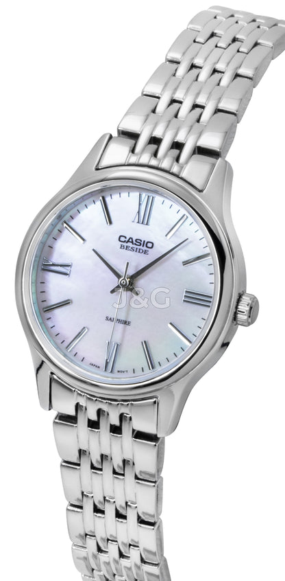 Casio Quartz movement Pink Mother Of Pearl Stainless steel Female BLS-100DS-4AV. A brand-new Casio watch featuring a Pink Mother Of Pearl dial and a Stainless steel strap. Front view. - view 2