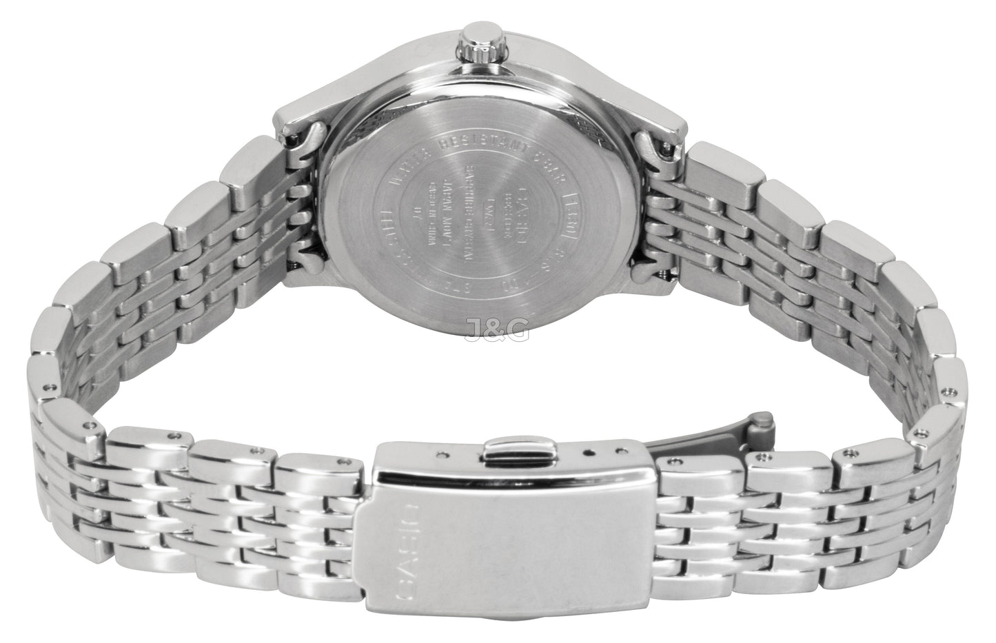 Casio Quartz movement Pink Mother Of Pearl Stainless steel Female BLS-100DS-4AV. A brand-new Casio watch featuring a Pink Mother Of Pearl dial and a Stainless steel strap. Front view. - view 3