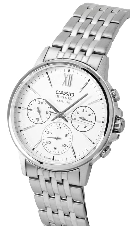 Casio Quartz movement Silver Stainless steel Male BMS-300D-7AV. A brand-new Casio watch featuring a Silver dial and a Stainless steel strap. Front view. - view 2
