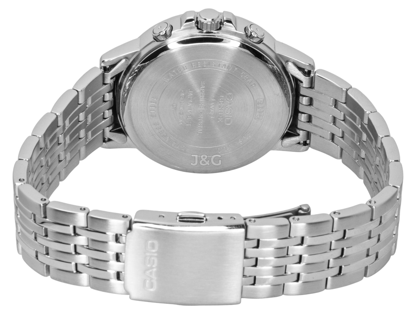 Casio Quartz movement Silver Stainless steel Male BMS-300D-7AV. A brand-new Casio watch featuring a Silver dial and a Stainless steel strap. Front view. - view 3