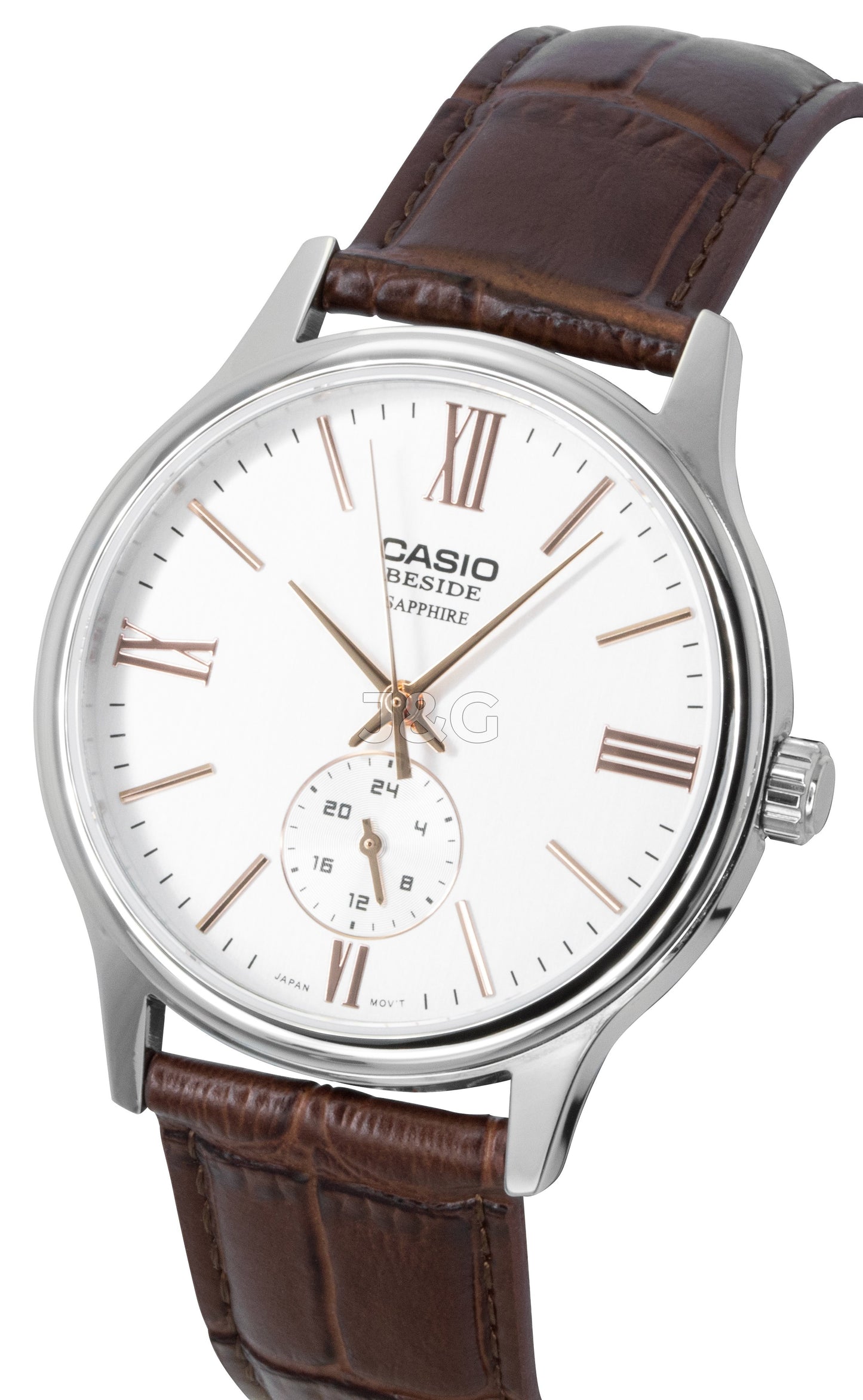 Casio Quartz movement White Leather Male BMS-100L-5AV. A brand-new Casio watch featuring a White dial and a Leather strap. Side view. - view 2