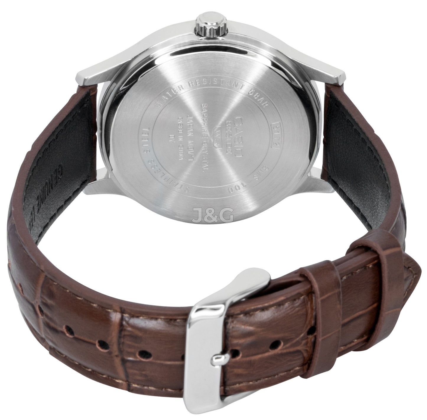 Casio Quartz movement White Leather Male BMS-100L-5AV. A brand-new Casio watch featuring a White dial and a Leather strap. Side view. - view 3