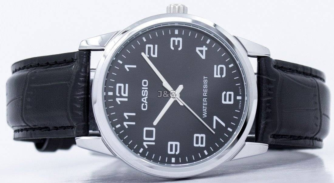 Casio Quartz movement White Leather Male MTP-V001L-1BUDF. A brand-new Casio watch featuring a White dial and a Leather strap. Front view. - view 4