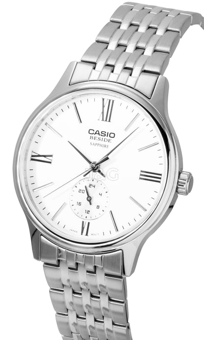 Casio Quartz movement White Stainless steel Male BMS-100D-7AV. A brand-new Casio watch featuring a White dial and a Stainless steel strap. Side view. - view 2