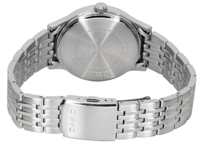 Casio Quartz movement White Stainless steel Male BMS-100D-7AV. A brand-new Casio watch featuring a White dial and a Stainless steel strap. Side view. - view 3