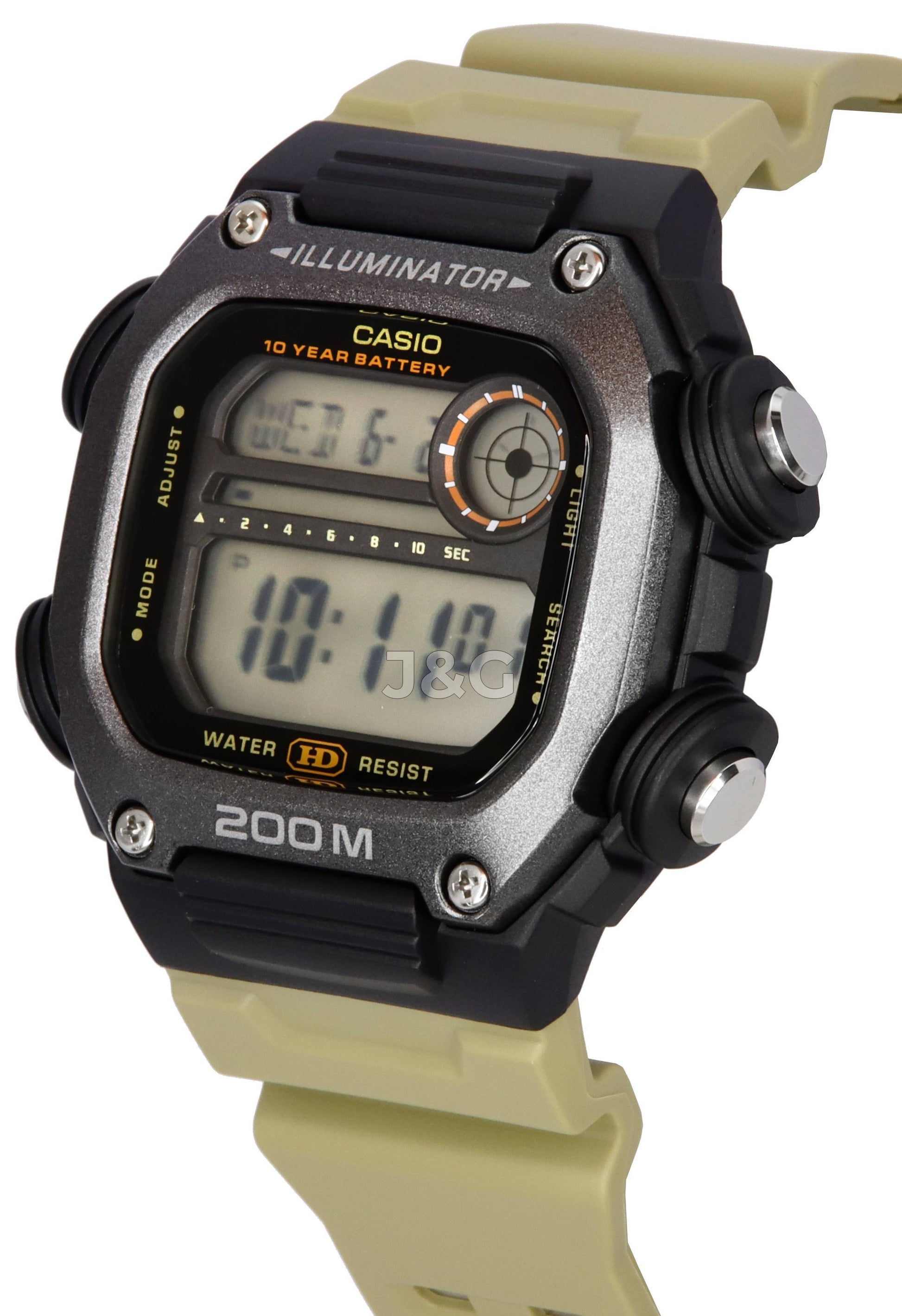 Casio Standard Alarm White Male DW-291HX-5A. A brand-new Casio Standard watch featuring a White dial. Angled view. - view 3