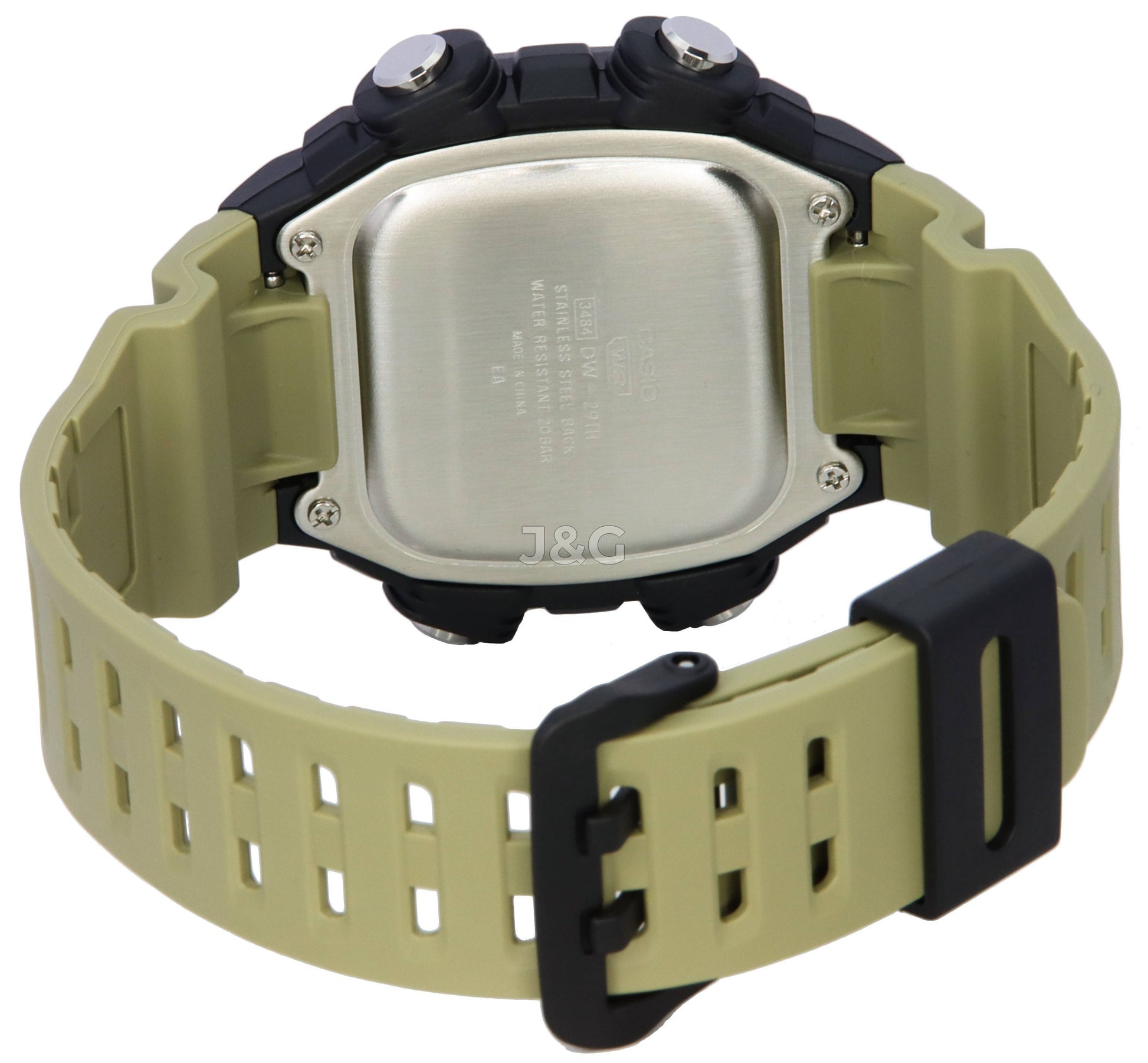 Casio Standard Alarm White Male DW-291HX-5A. A brand-new Casio Standard watch featuring a White dial. Angled view. - view 4