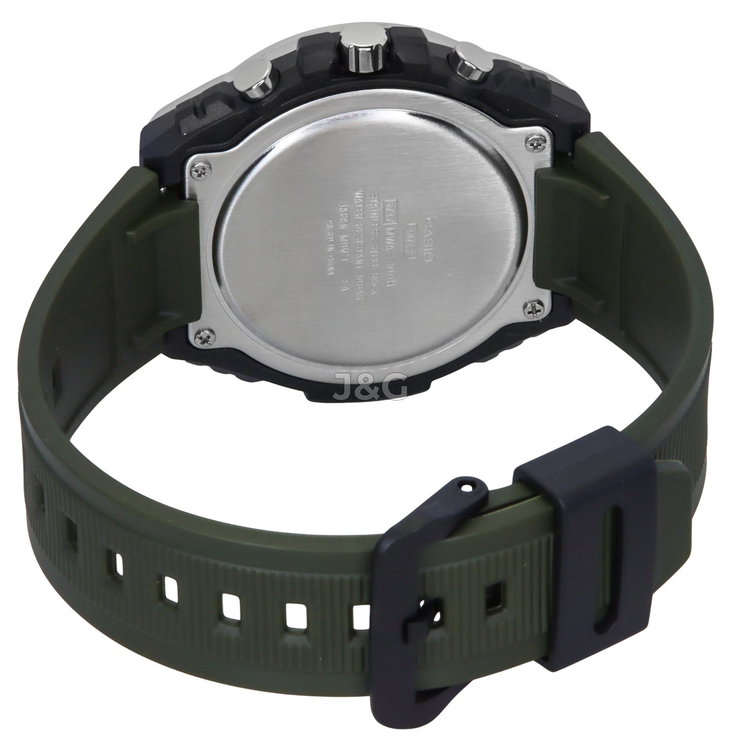 Casio Standard Date display Green Male MWA-300H-3AV. A brand-new Casio Standard watch featuring a Green dial. Angled view. - view 4
