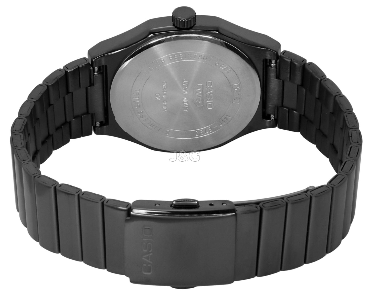 Casio Standard Date display Silver Stainless steel Male MTP-E735B-7AV. A brand-new Casio Standard watch featuring a Silver dial and a Stainless steel strap. Side view. - view 4