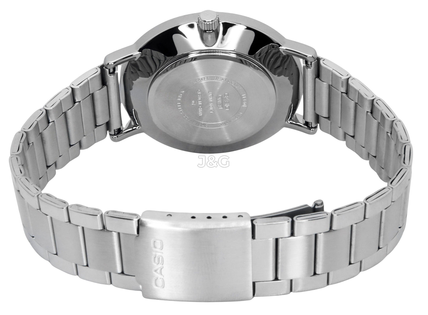 Casio Standard Deployment clasp Grey Stainless steel Male MTP-VT04D-8E. A brand-new Casio Standard watch featuring a Grey dial and a Stainless steel strap. Front view. - view 3