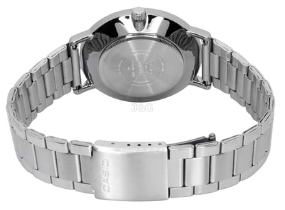 Casio Standard Deployment clasp Grey Stainless steel Male MTP-VT04D-8E. A brand-new Casio Standard watch featuring a Grey dial and a Stainless steel strap. Front view. - view 3