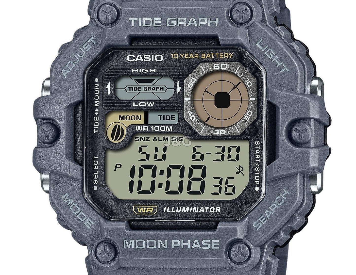 Casio Standard Moon phase display Black Male WS-1700H-8AV. A brand-new Casio Standard watch featuring a Black dial. Side view. - view 2