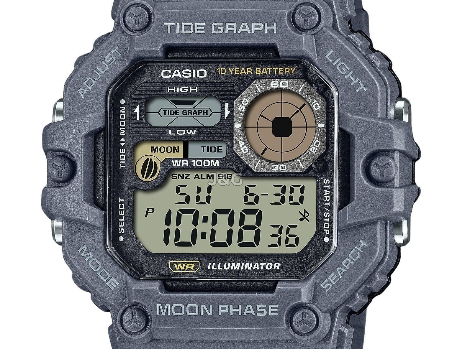 Casio Standard Moon phase display Black Male WS-1700H-8AV. A brand-new Casio Standard watch featuring a Black dial. Side view. - view 2