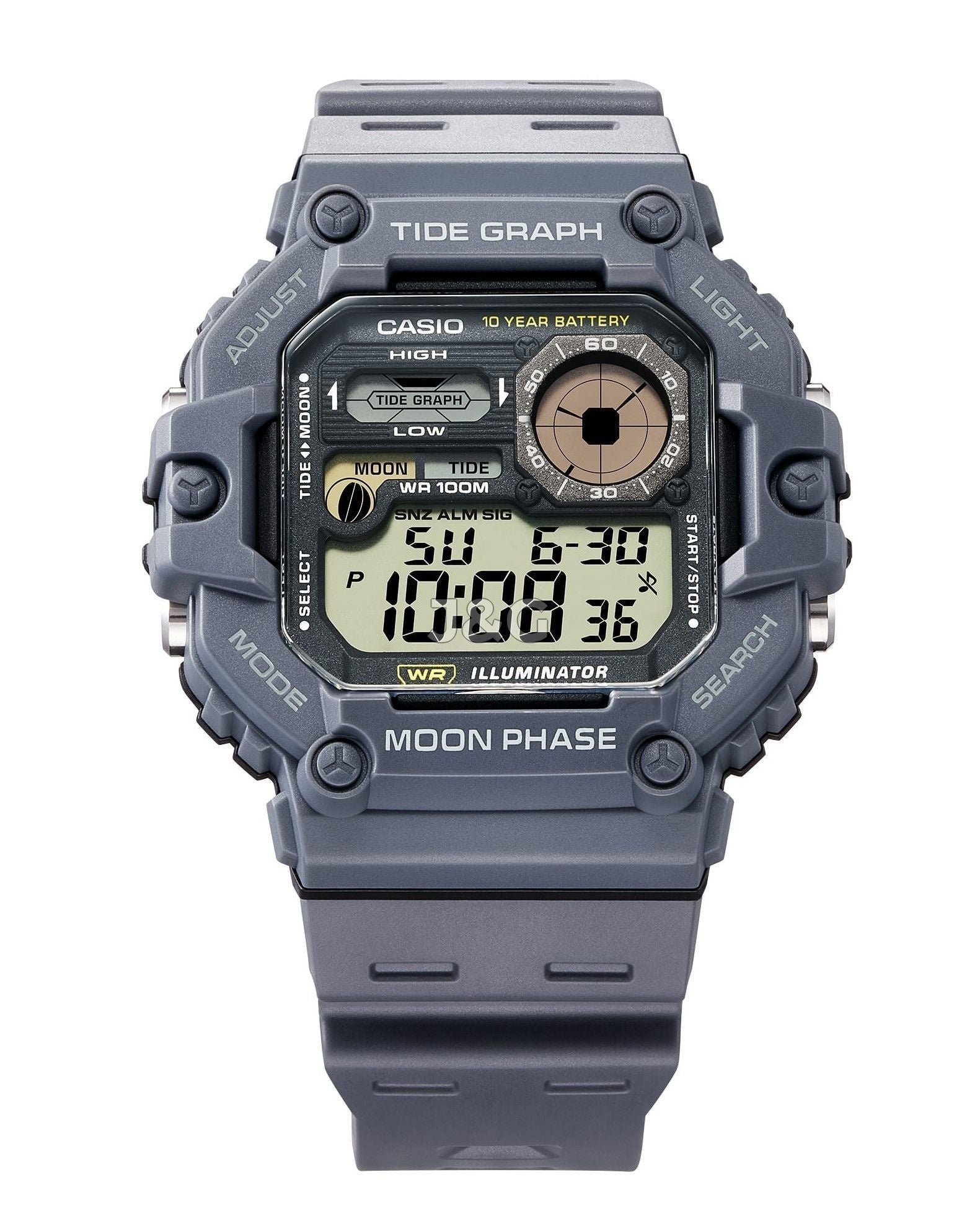 Casio Standard Moon phase display Black Male WS-1700H-8AV. A brand-new Casio Standard watch featuring a Black dial. Side view. - view 4